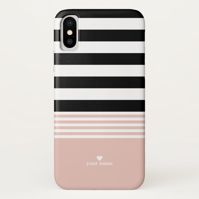 Black, White & Pink Striped Personalized Case-Mate iPhone Case (Back)