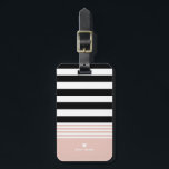Black, White & Pink Striped Personalized Luggage Tag<br><div class="desc">Trendy black,  white & pink multi striped design with small heart logo - add your name or custom text & contact details to personalize.</div>