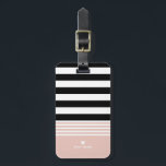 Black, White & Pink Striped Personalized Luggage Tag<br><div class="desc">Trendy black,  white & pink multi striped design with small heart logo - add your name or custom text & contact details to personalize.</div>