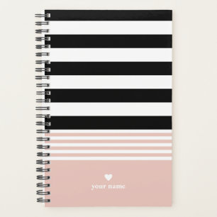 Black, White & Pink Striped Personalized Planner