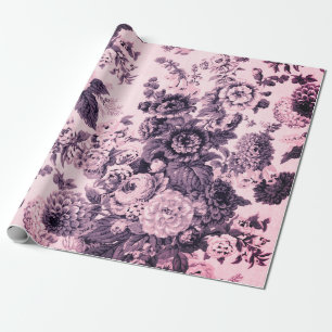 Black & White Pink Tone Vintage Floral Toile Wrapping Paper