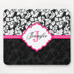 Black White & Pink Vintage Floral Damasks 2 Mouse Pad