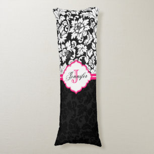 Black White & Pink Vintage Floral Damasks Body Pillow