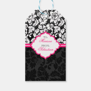 Black White & Pink Vintage Floral Damasks Gift Tags