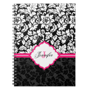 Black White & Pink Vintage Floral Damasks Notebook