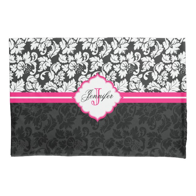 Black White & Pink Vintage Floral Damasks Pillowcase (Front)