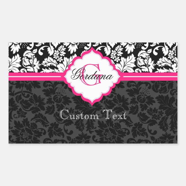 Black White & Pink Vintage Floral Damasks Sticker (Front)