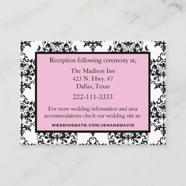 Black, White, & Pink Wedding enclosure cards (Front)