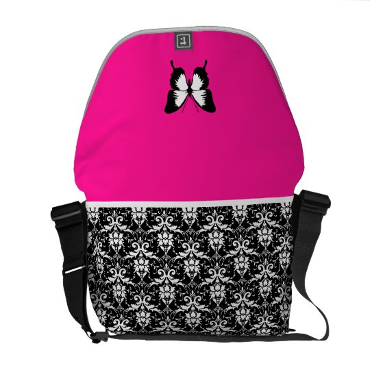 Black & White & Pink with Wings Messenger Bag