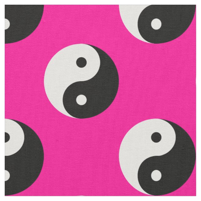 black white pink yin yang fabric (Close Up)