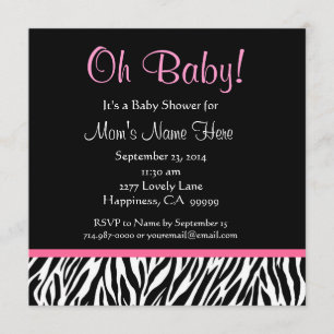 Black White Pink Zebra Print Baby Shower Invitation