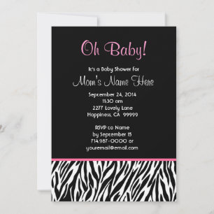 Black White Pink Zebra Print Baby Shower V03 Invitation
