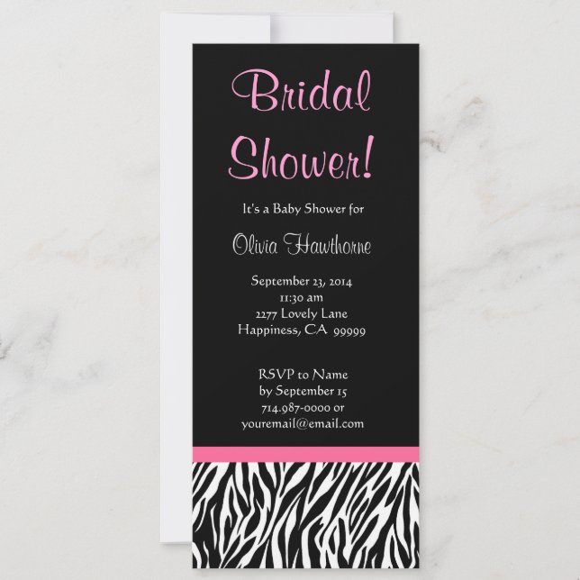Black White Pink Zebra Print Bridal Shower Invitation (Front)