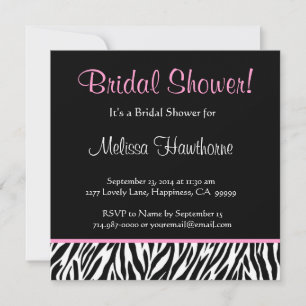 Black White Pink Zebra Print Square Bridal Shower Invitation