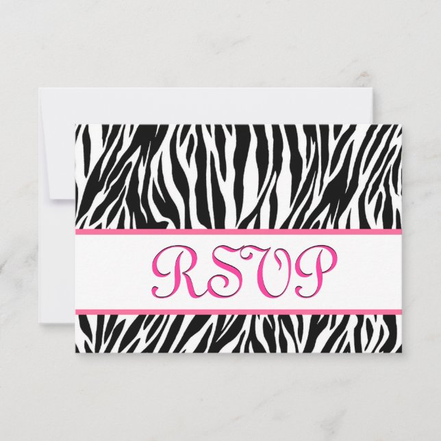 Black White Pink Zebra RSVP Personalized Response (Front)