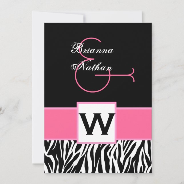 Black White Pink Zebra Wedding Invitation (Front)