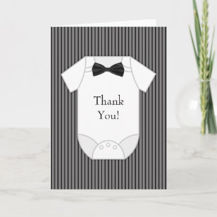 Black White Pinstripe Baby Boy Thank You Cards