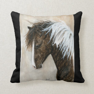 Black White Pinto Horse by BiHrle Pillow