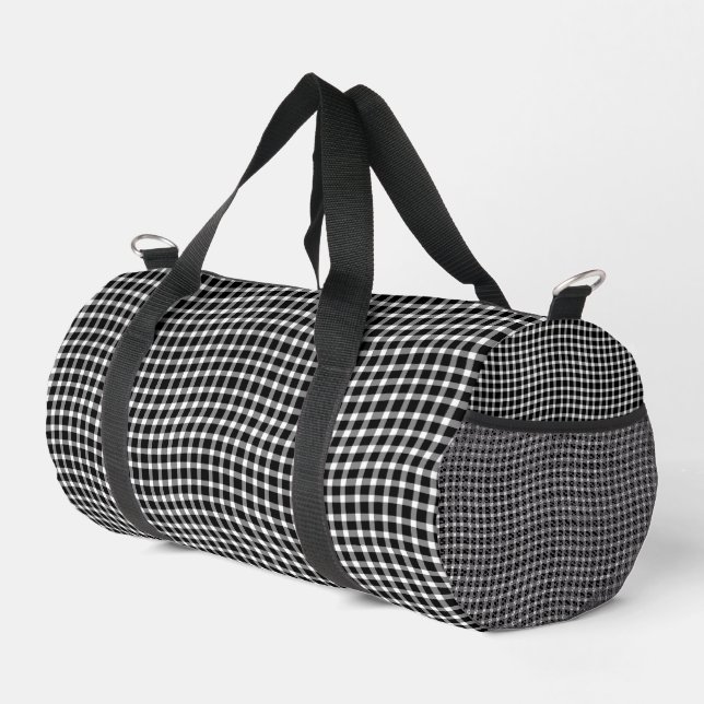 Black White Plaid Checker Seamless Pattern Small Duffle Bag (Right Corner)