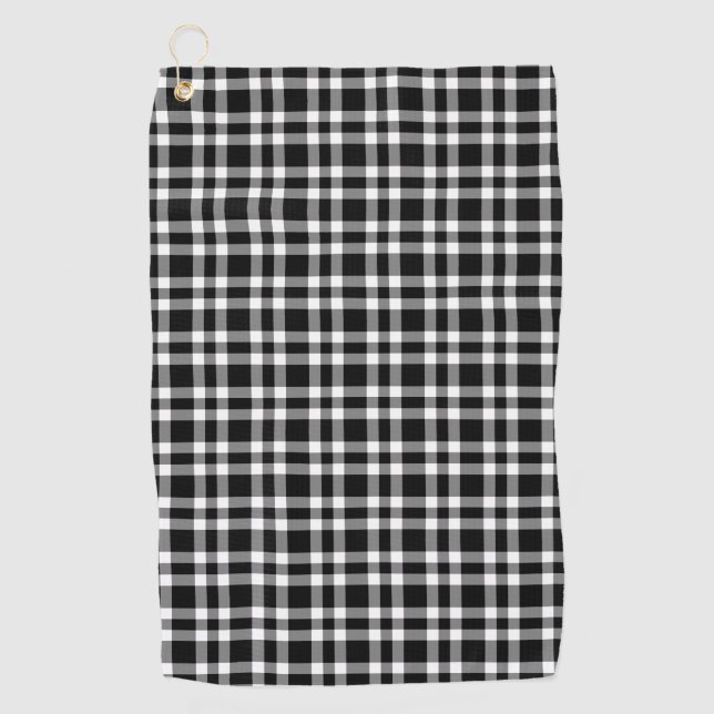 Black White Plaid Chequered Pattern Golf Towel (Front)
