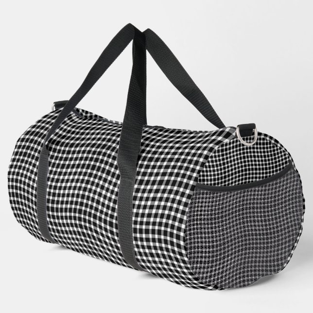Black White Plaid Chequered Seamless Pattern Large Duffle Bag (Right Corner)