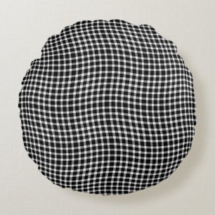 Black White Plaid Chequered Seamless Pattern Round Pillow