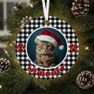 Black & White Plaid Christmas Custom Pet Metal Ornament