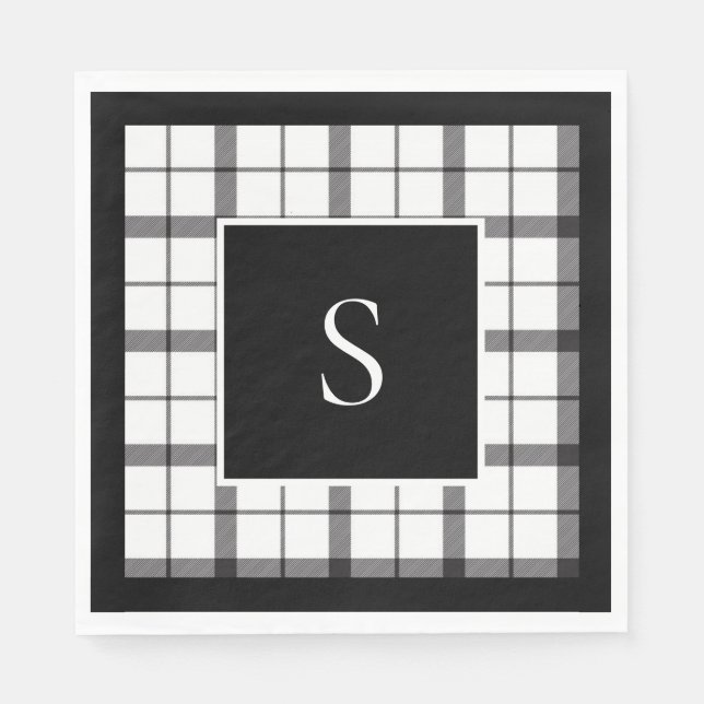 Black, White, Plaid, Classy, Chic, Modern Napkin (Front)