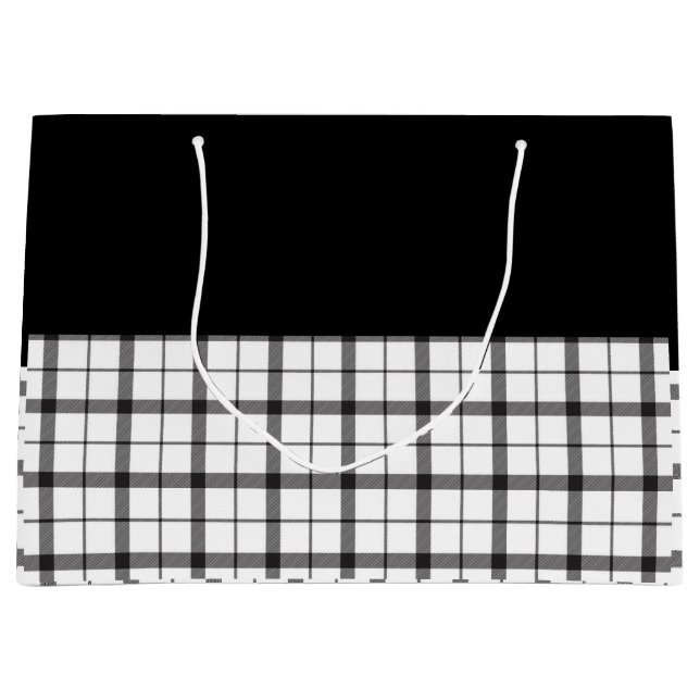 Black, White, Plaid, Classy, Chic, Modern, Stylish Large Gift Bag (Front)