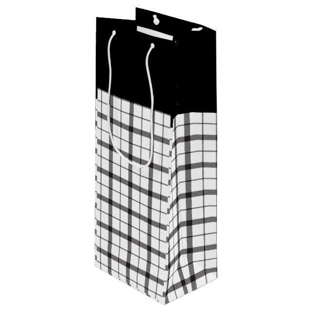 Black, White, Plaid, Classy, Chic, Modern, Stylish Wine Gift Bag (Front Angled)