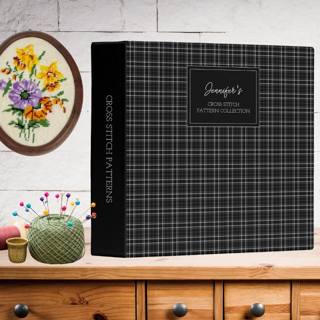 Black & White Plaid Cross Stitch Pattern Organizer Binder (Creator Uploaded)