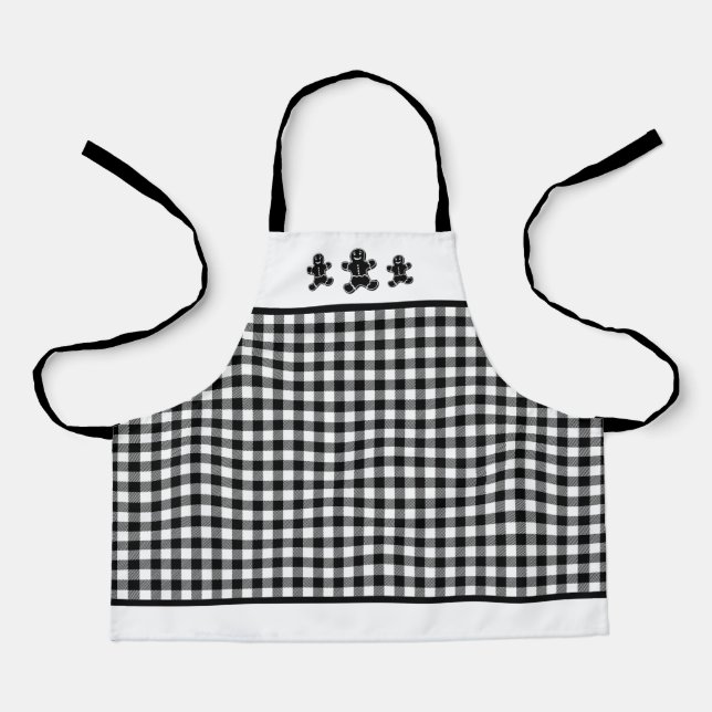 Black White Plaid Gingerbread Men Small Apron (Front)