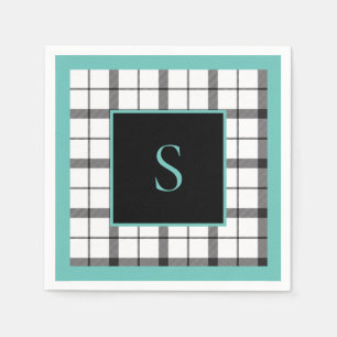 Black, White, Plaid, Green Classy, Chic, Modern Napkin