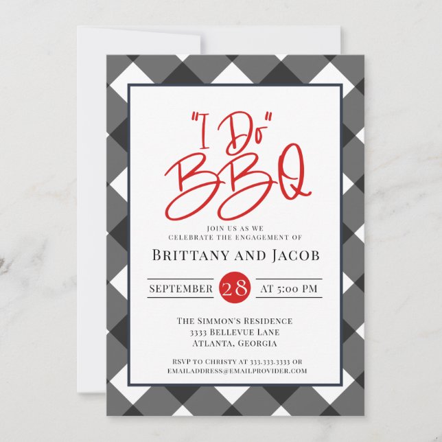 Black White Plaid I Do BBQ Engagement  Invitation (Front)