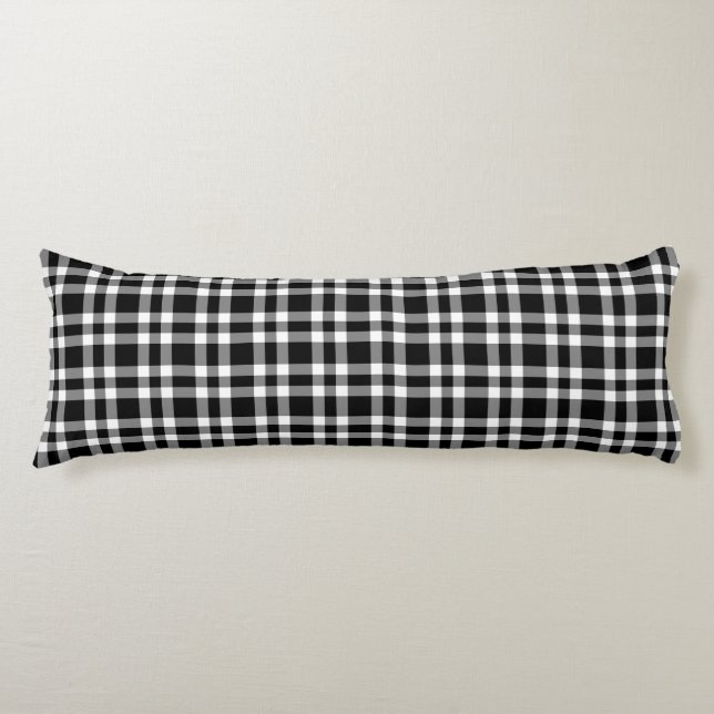 Black White Plaid Pattern Body Pillow (Front)