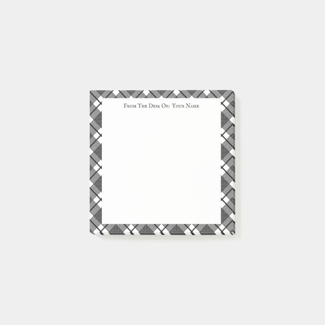 Black White Plaid Pattern Editable Stickies Post-it Notes (Front)