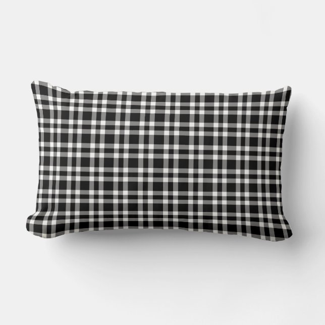 Black White Plaid Pattern Lumbar Pillow (Front)