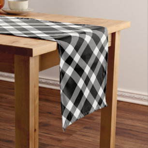 Black White Plaid Pattern Medium Table Runner