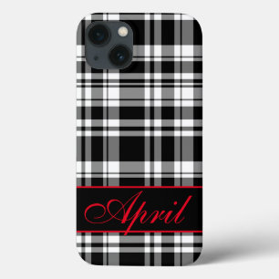 Black White Plaid pattern   monogrammed  iPhone 13 Case