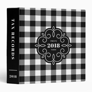 Black & White Plaid Pattern Personalized 2018 Tax Binder