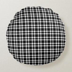 Black White Plaid Pattern Round Pillow