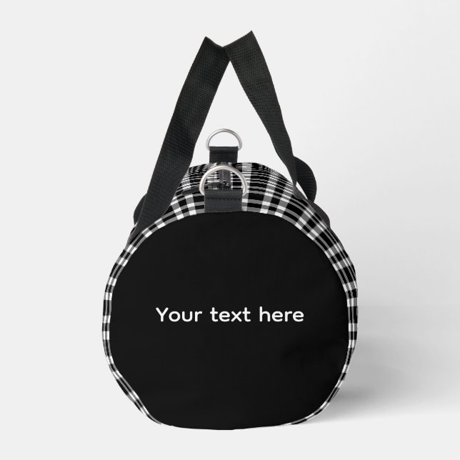 Black White Plaid Personalize Pattern Small Duffle Bag (Left)