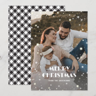 Black White Plaid Snow Photo Merry Christmas Holiday Card