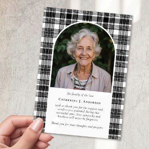 Black White Plaid Sympathy Photo Funeral Thank You Card