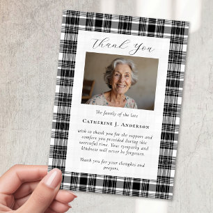 Black White Plaid Sympathy Photo Funeral Thank You Card