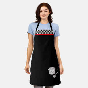 Black & White Plaid Trim Chef's Pot Personalized Apron