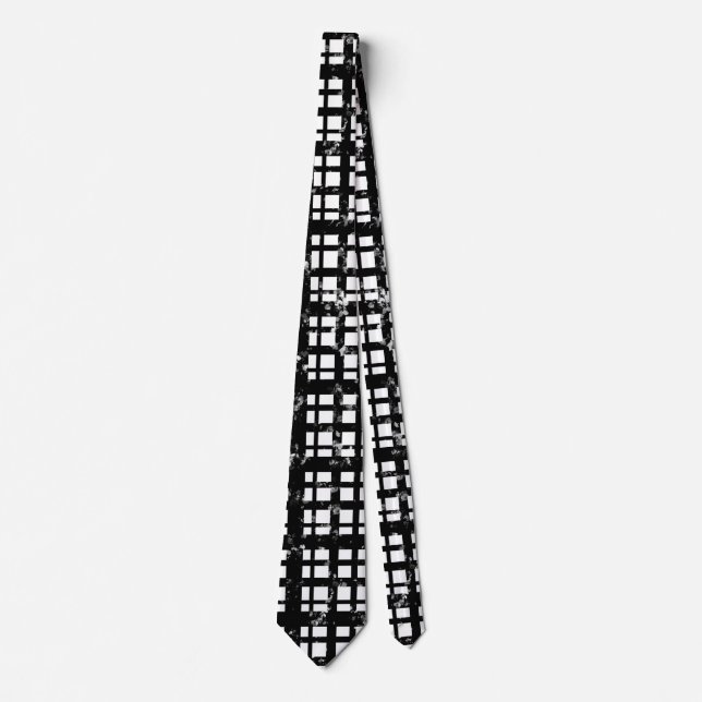 Black & White Plaid with Paint Splatter Crew Socks Tie (Front)