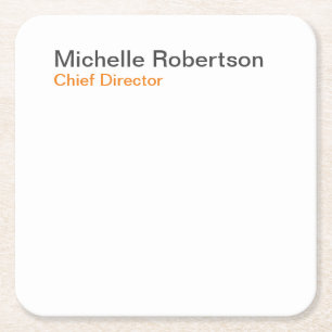 Black White Plain Minimalist Add Own Name Square Paper Coaster