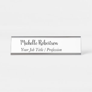 Black White Plain Minimalist Personalized Desk Name Plate