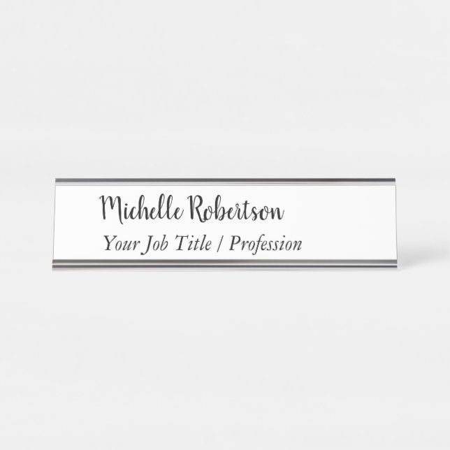Black White Plain Minimalist Personalized Desk Name Plate (Front)